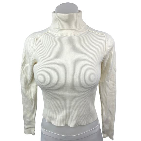Urban Outfitters White Ribbed Turtleneck Knit Pullover Crop Sweater Top Size XS - Picture 1 of 4